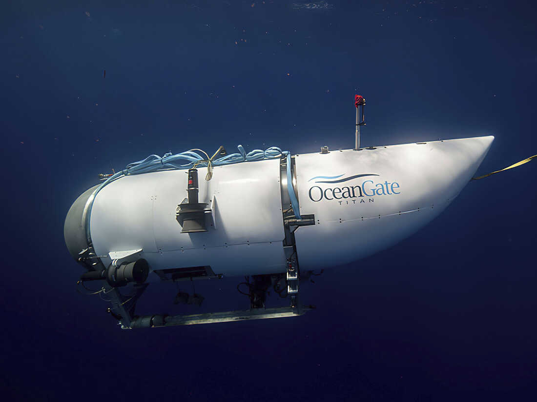 This photo provided by OceanGate Expeditions shows a submersible vessel named Titan used to visit the wreckage site of the Titanic. In a race against the clock on the high seas, an expanding international armada of ships and airplanes searched Tuesday, June 20, 2023, for the submersible that vanished in the North Atlantic while taking five people down to the wreck of the Titanic. (OceanGate Expeditions via AP)